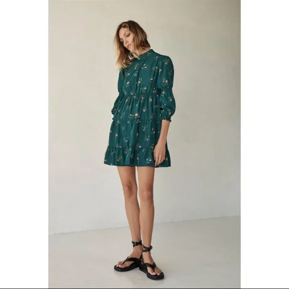 ZARA GreenPrint Mini Floral Dress Size S High Neck NWT. - Picture 2 of 10